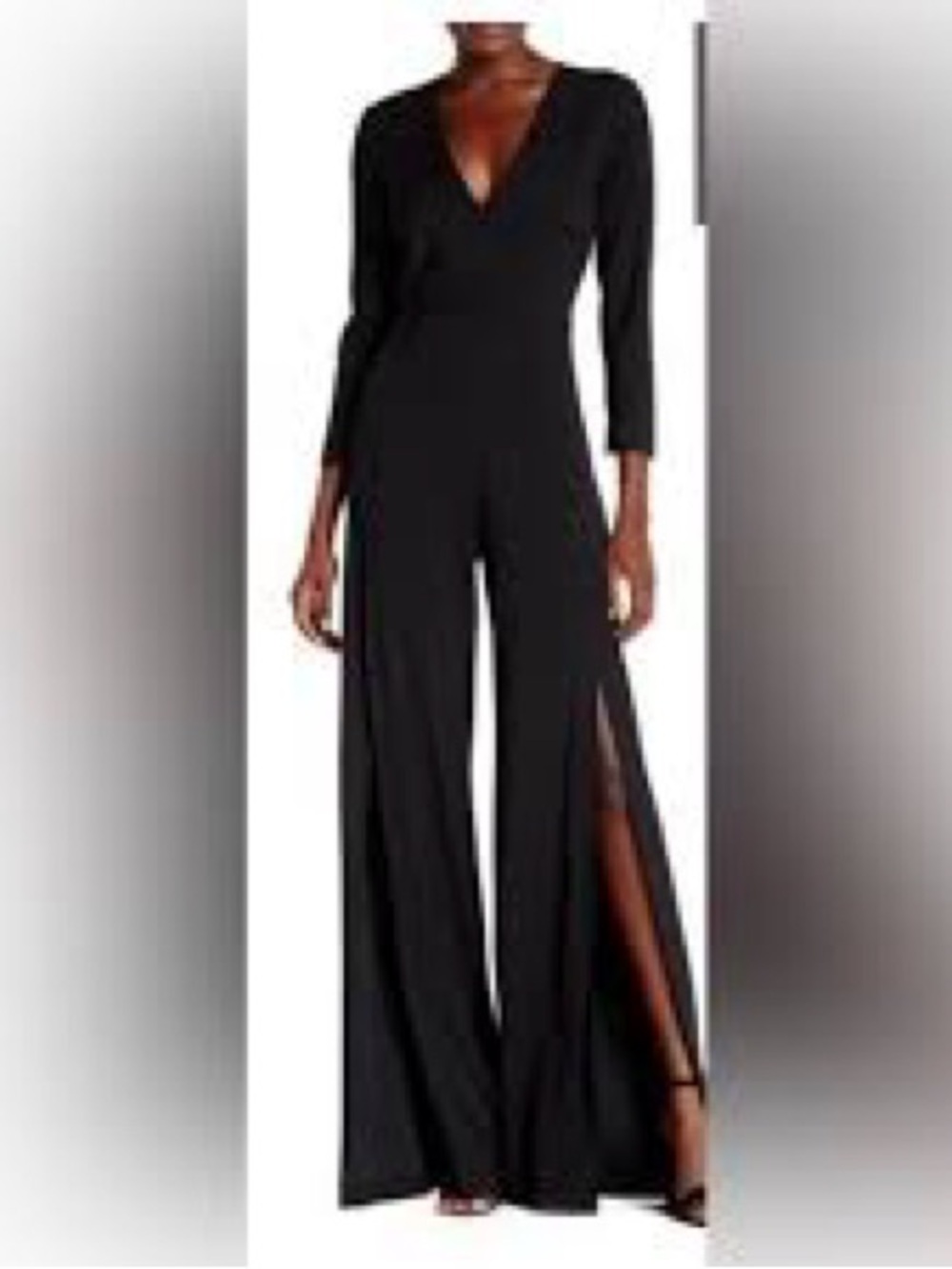 Veronica Beard 3/4 Sleeve Crepe Wide Leg Slit Jumpsuit Size 8